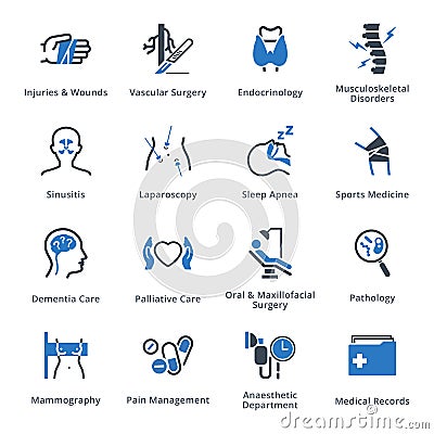 Medical Services & Specialties Icons Set 5 - Blue Series Vector Illustration