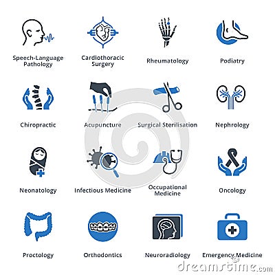 Medical Services & Specialties Icons Set 4 - Blue Series Vector Illustration