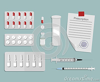 Medical set of drugs and devices Vector Illustration