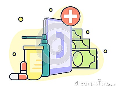 medical set, paid online doctor and corruption concept, home help call Stock Photo