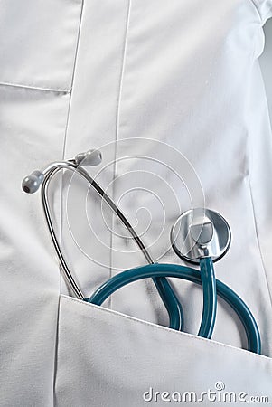 Medical smock with stethoscope Stock Photo