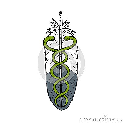 Medical Snake Eagle Feather Drawing Cartoon Illustration