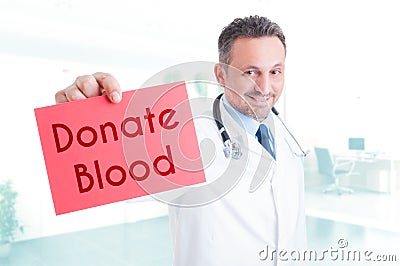 Medical specialist promoting blood donation Stock Photo