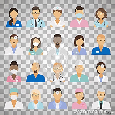 Medical staff avatars on transparent background Vector Illustration