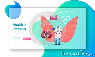 Medical Staff Endocrinology Health Care, Hormone Disease Disbalance Website Landing Page. Doctor Endocrinologist Vector Illustration