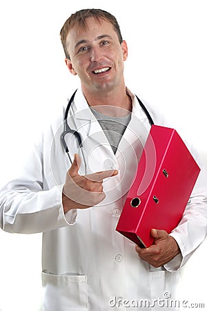 Medical staff is holding a pink folder Stock Photo