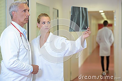 Medical staff looking at xray Stock Photo