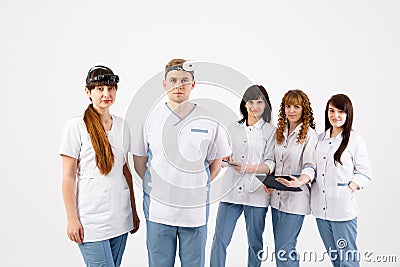 Medical staff. Portrait of doctors of otolaryngologists and nurses on an isolated white background Stock Photo