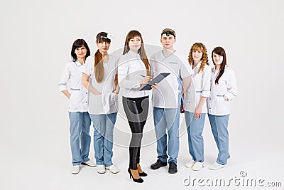 Medical staff. Portrait of doctors of otolaryngologists and nurses on an isolated white background Stock Photo