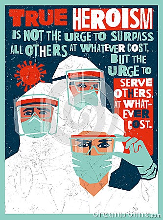 Medical staff wearing PPE, personal protective equipment to care for coronavirus covid-19 patients Vector Illustration