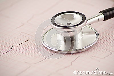 Medical stethoscope on electrocardiogram Stock Photo