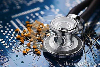 Medical stethoscope and electronics Stock Photo