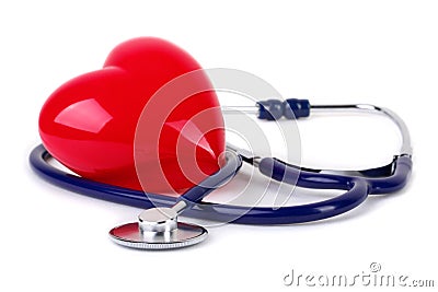 Medical stethoscope and red heart Stock Photo