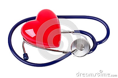 Medical stethoscope and red heart Stock Photo