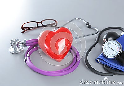 Medical stethoscope and red heart isolated on white Stock Photo