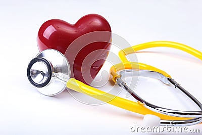 Medical stethoscope and red heart isolated on white background. you can place your text. Stock Photo