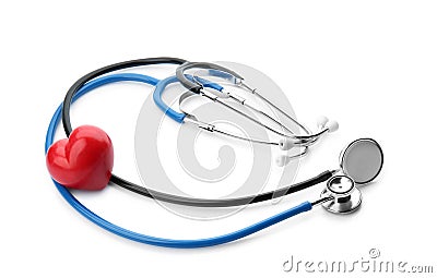 Medical stethoscopes with heart on white background. Health care concept Stock Photo