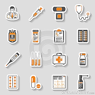 Medical sticker icons set Vector Illustration