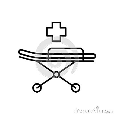 Medical stretcher with bed and mat icon. Emergency equipment. Vector Illustration