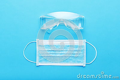 Medical Surgeon face protection kit for Medical Worker, doctor nurse. Protective surgical face mask, goggles, glasses. Prevention Stock Photo