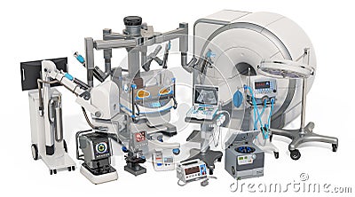 Medical surgical, diagnostic and laboratory equipments, 3D rendering Stock Photo