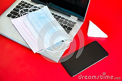 Quarantine mobile workplace concept Stock Photo