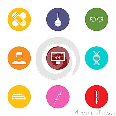 Medical surveillance icons set, flat style Vector Illustration