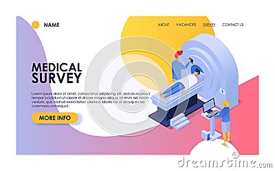 Medical survey vector woman man patient character has medic check up examination by doctor at hospital illustration set Vector Illustration