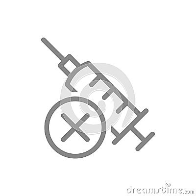 Medical syringe and cross mark line icon. Used syringe, injection, unsuccessful vaccination symbol Vector Illustration