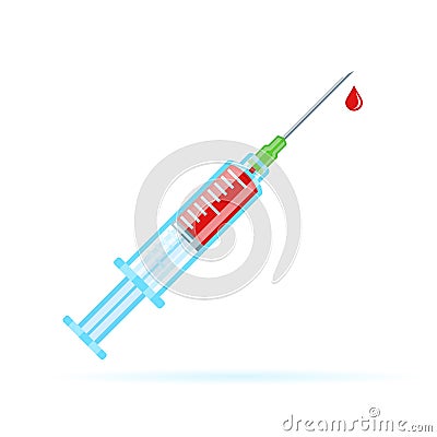 Medical syringe with a drop of blood Vector Illustration