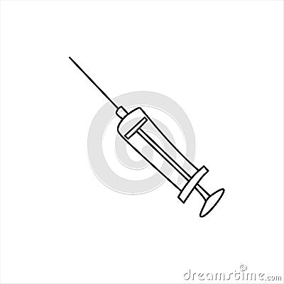 Medical syringe icon. Hand drawn outline doodle. Medical supplies, medications to treat and protect against the virus. Covid-19, Cartoon Illustration