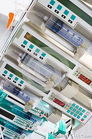 Medical syringe pumps Stock Photo