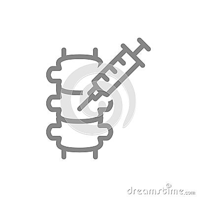 Medical syringe and spine line icon. Lumbar puncture, spinal or epidural anesthesia, treatment, joint injection Vector Illustration