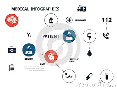 Medical system connections icon set on white background Vector Illustration