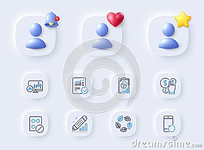 Medical tablet, Money currency and Candlestick chart line icons. For web app, printing. Vector Vector Illustration