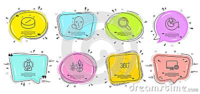 Gluten free, Monitor settings and 360 degrees icons set. Medical tablet, Search and Face search signs. Vector Vector Illustration