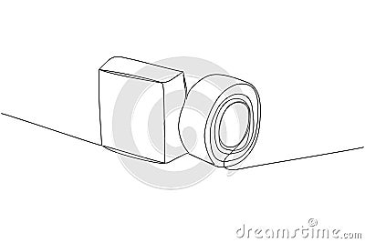 Medical Tape in roll, Fabric Tape, First Aid Medical, Surgical Cloth Tape, medical supplies, equipment one line art Vector Illustration