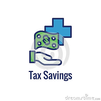 Medical Tax Savings - Health savings account or flexible spending account has HSA, FSA, tax-sheltered savings Vector Illustration