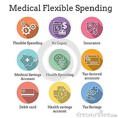 Medical Tax Savings - Health savings account or flexible spending account has HSA, FSA, tax-sheltered savings Vector Illustration