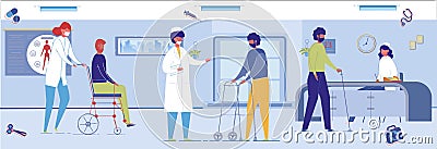 Medical Team Assisting Patients with Disabilities. Vector Illustration