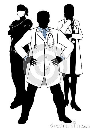 Medical Team Doctors and Nurses Group Silhouettes Vector Illustration