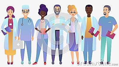 Medical team doctors in trendy fradient color style isolated. Vector Illustration