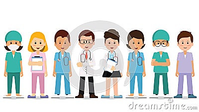 Medical team isolated on white. Vector Illustration