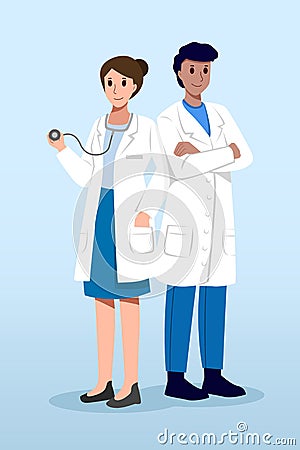 Medical Team . Male and female doctors . Cartoon characters . Vector Vector Illustration