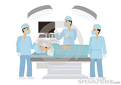Medical Team Performing Surgical Operation in Operating Room Vector Illustration