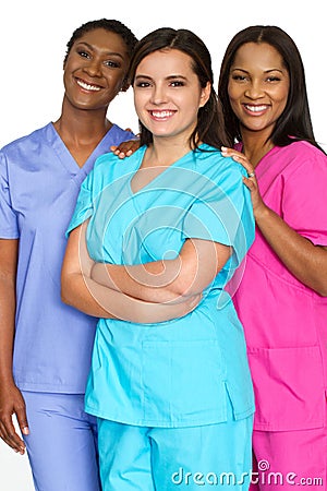 Medical team of women. Diverse group of nurses. Stock Photo