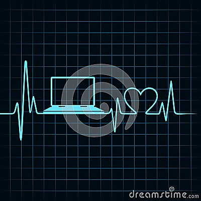 Medical technology concept, heartbeat make a laptop Vector Illustration