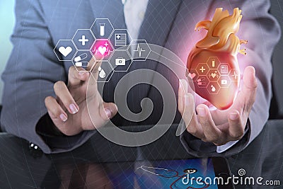 Medical technology - Doctor of electronic examination surgeon, digital technology that represents the body of the patient`s lung, Stock Photo