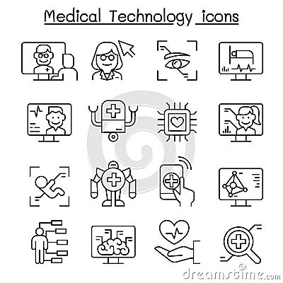 Medical technology, Futuristic Medicine icon set in thin line st Vector Illustration