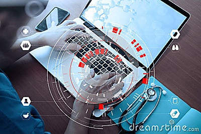Medical techonlogy concept,smart doctor hand working with modern Stock Photo